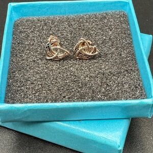 925 Gold plated Crescent Earrings Celtic Knot Triangle Vintage Stud Earrings🍀